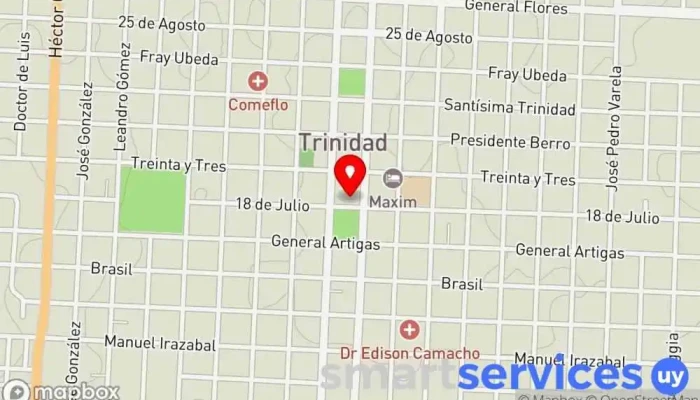 mapa de Agencia República AFAP - Flores dentro del BROU Institución financiera en Trinidad