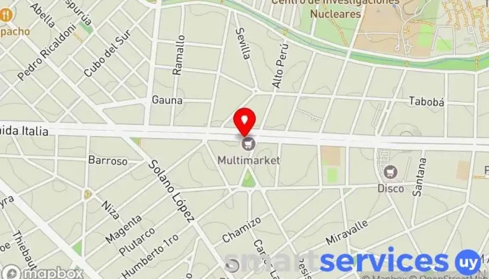 mapa de Av. Italia y Alto Perú Bus stop en Montevideo