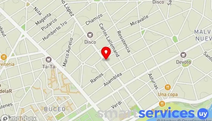 mapa de Av. Mcal. Francisco Solano Lopez y Pérez Goma Bus stop en Montevideo