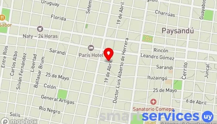 mapa de Banca de Quinielas de Paysandú Administración de loterías en Paysandú