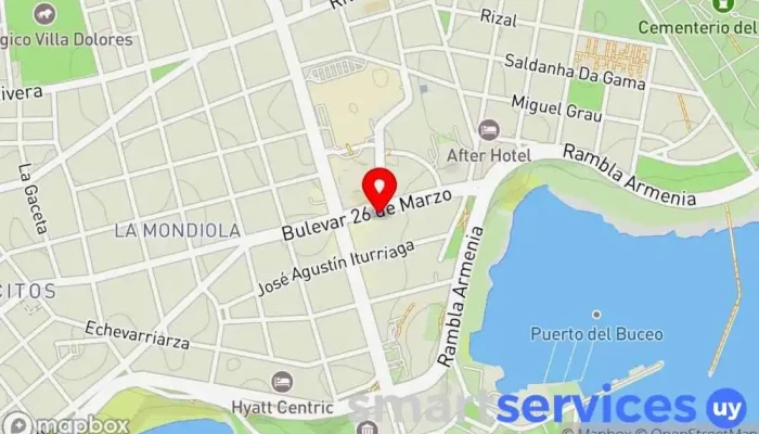 mapa de Banco Itaú, Agencia Puerto del Buceo Banco en Montevideo