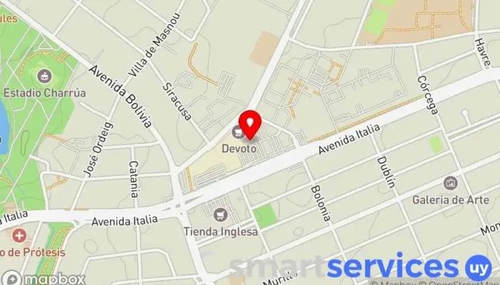 mapa de Devoto Fresh Market Hipermercado, Tienda de alimentación en Montevideo