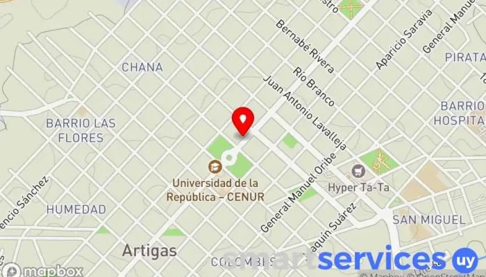 mapa de Escribanía e Inmobiliaria RFR Agencia inmobiliaria en Artigas