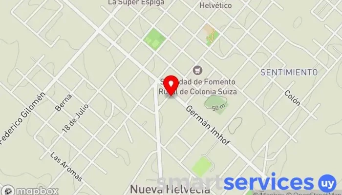 mapa de Inmobiliaria y Estudio Notarial Pérez Lepratti Agentes inmobiliarios, Notaría, Consultor inmobiliario en Nueva Helvecia