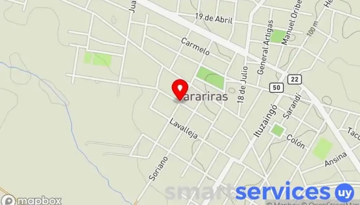 mapa de Mirtrans Tarariras Supergas Ancap Servicio de transporte de mercancías en Tarariras