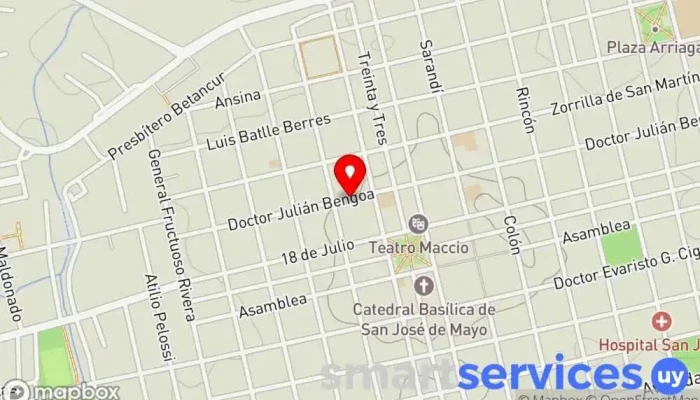 mapa de Organización Comercial Sarandí Agencia inmobiliaria, Empresa de administración de propiedades, Agentes inmobiliarios en San José de Mayo