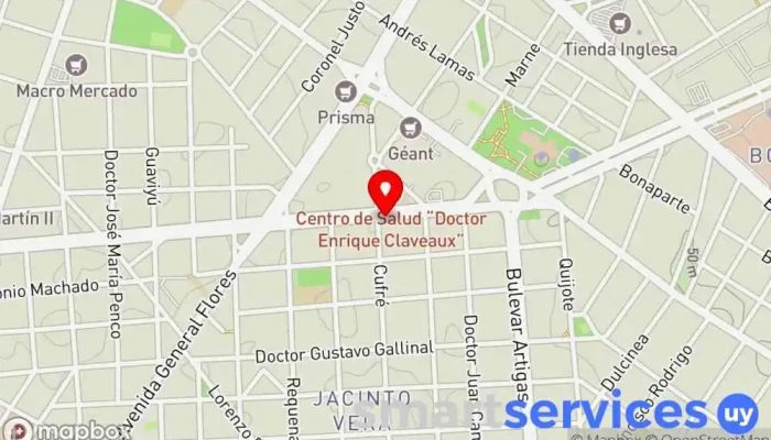 mapa de Parada BVAR. ARTIGAS y CUFRÉ Buses Carreteros Servicio de transporte en Montevideo