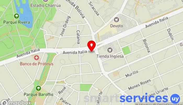 mapa de Recauchajes Avenida S.A. Tienda de neumáticos, Tienda de baterías para automóvil, Servicio de alineación de ruedas en Montevideo