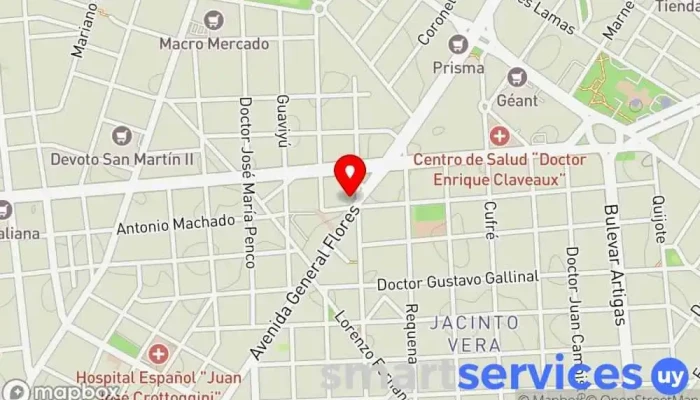 mapa de Ruedas El Gaucho Tienda de neumáticos, Tienda de accesorios para automóviles, Servicio de alineación de ruedas, Tienda de ruedas en Montevideo