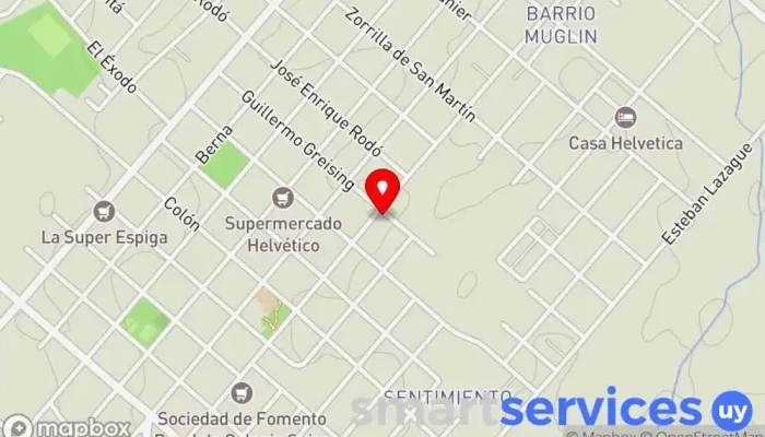 mapa de Terminal de Omnibus de Nueva Helvecia Agencia de alquiler de autobuses en Nueva Helvecia