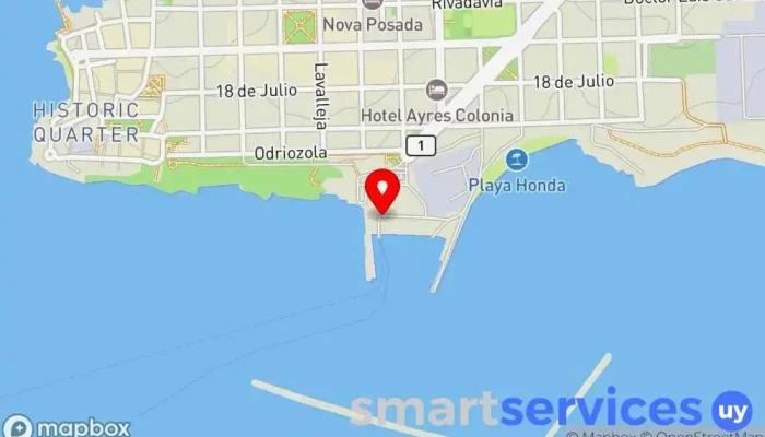 mapa de Terminal Portuaria de Colonia del Sacramento. Servicio de ferry en Col. del Sacramento
