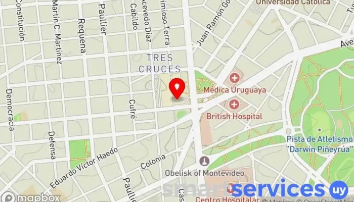 mapa de Tres Cruces terminal local 28/29 Cafetería en Montevideo